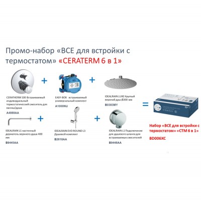 Комплект «ВСЕ для встройки с термостатом» «CERATERM 6 в 1» Ideal Standard BD006XC